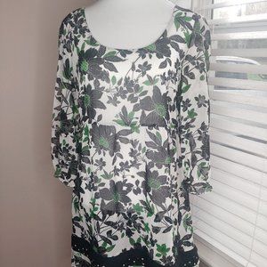 NWOT Anthropologie Fei Dress Size: L,  Black Green Floral Sheer Dress